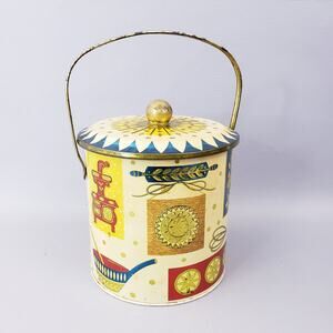Vintage Baret Ware Bucket Tin Can Barrel Biscuit Barrel Homestead, Lidded Can